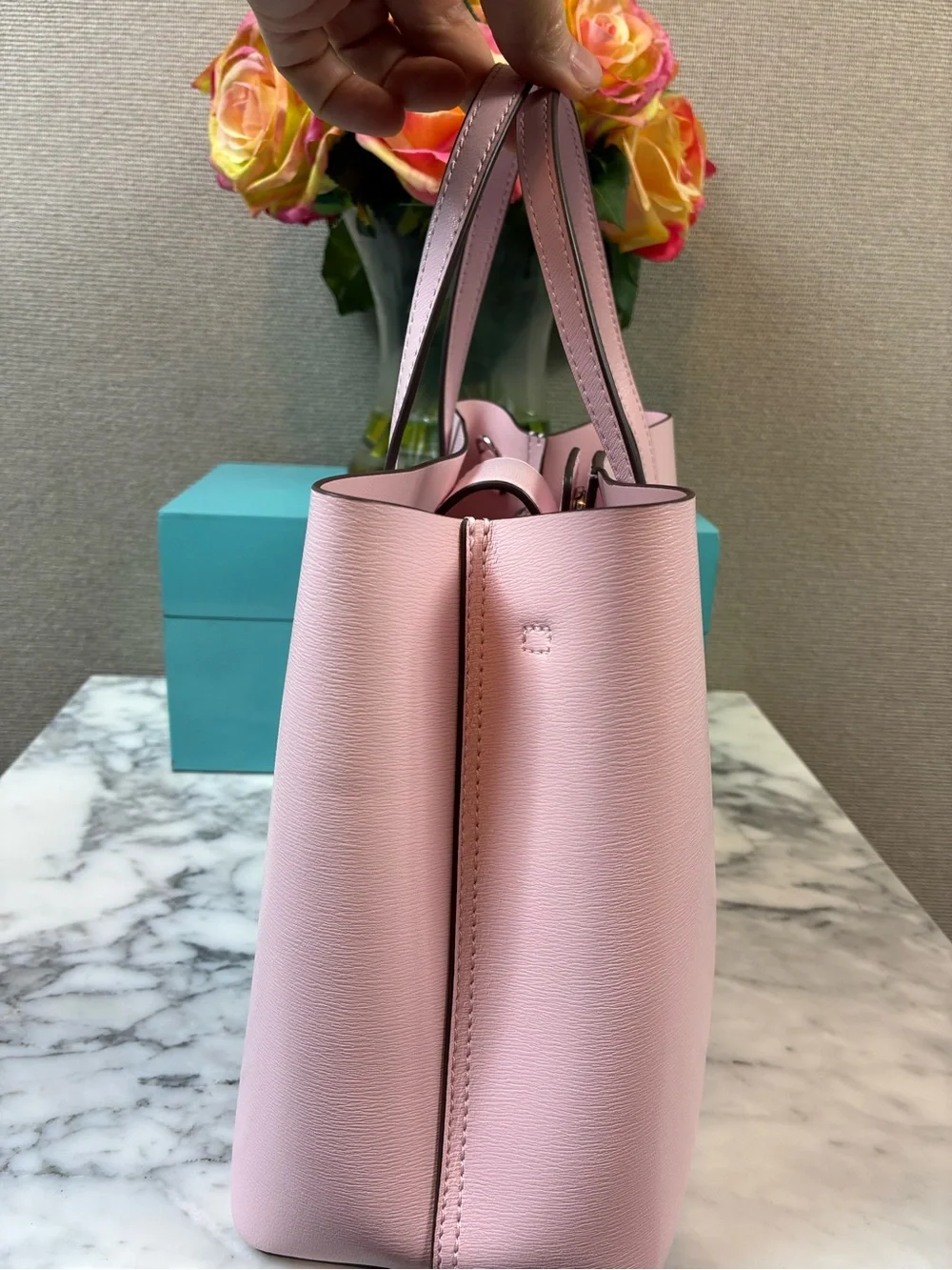 Tory Burch Coral Pink Textured Leather Small Blake Crossbody Tote Bag - NWT